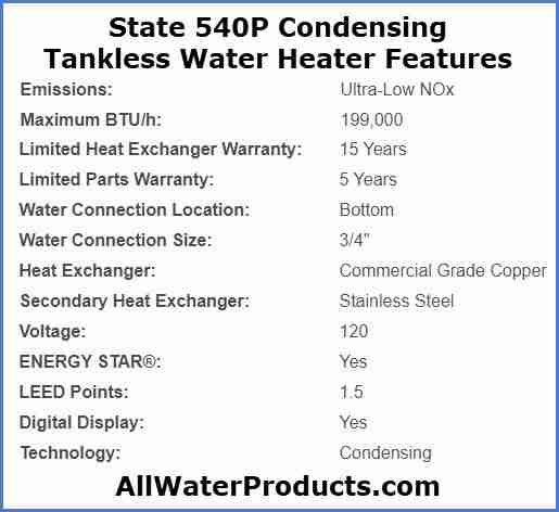 State Condensing Tankless Water Heater 540P Features AllWaterProducts.com