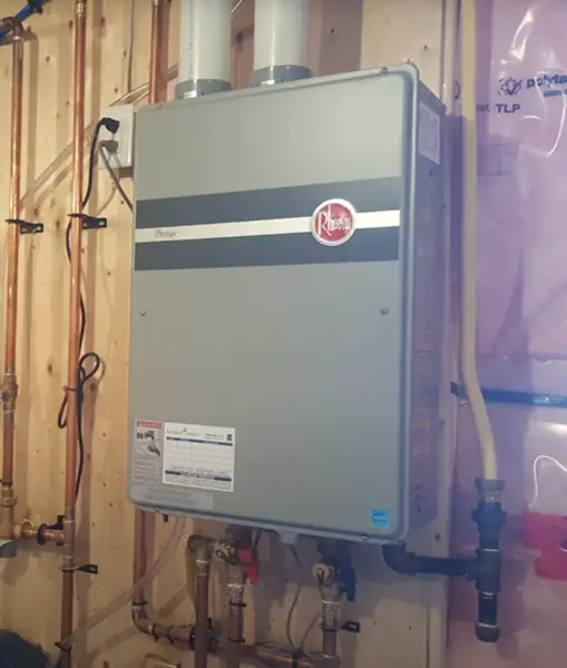 A newly installed tankless water heater takes up much less space than a tank style water heater.