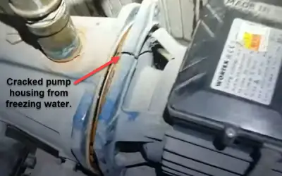 Cracked water pump. Winter proofing your outdoor water pump will prevent your pump from cracking like this one did during the winter. Image credit Tomas Lietuva