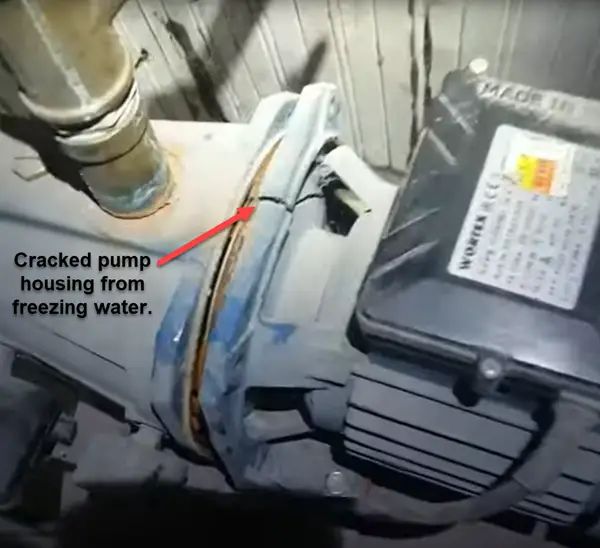 Cracked water pump. Winter proofing your outdoor water pump will prevent your pump from cracking like this one did during the winter. Image credit Tomas Lietuva